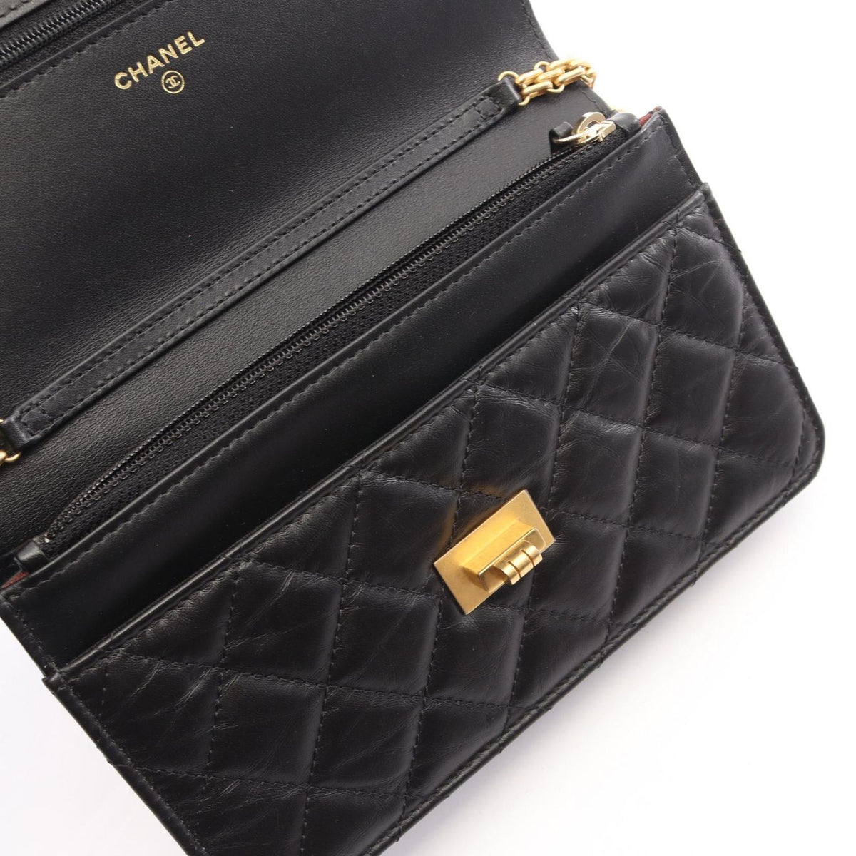 Chanel Shoulder Bag 2.55 Quilted Mini Black Calfskin Chain Wallet — view 8