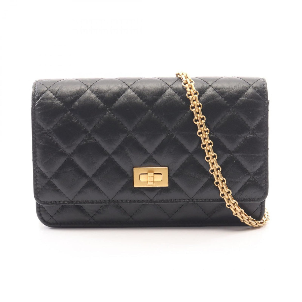 Chanel Shoulder Bag 2.55 Quilted Mini Black Calfskin Chain Wallet