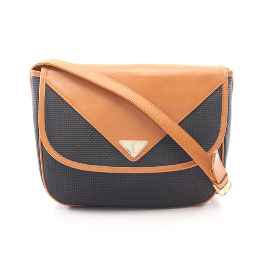 Saint Laurent Shoulder Bag Black Brown Canvas Leather