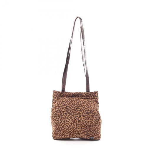 Bottega Veneta Shoulder Bag Leopard Brown Nylon Leather
