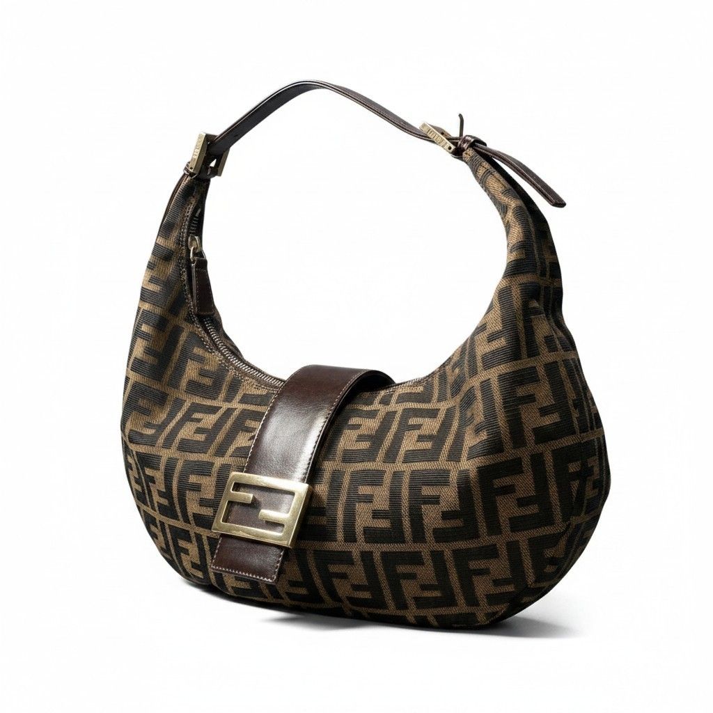 Fendi Zucca Pattern Hobo Half Moon Shoulder Bag Brown