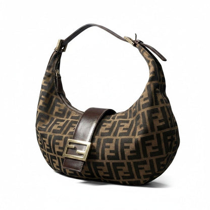 Fendi Zucca Pattern Hobo Half Moon Shoulder Bag Brown