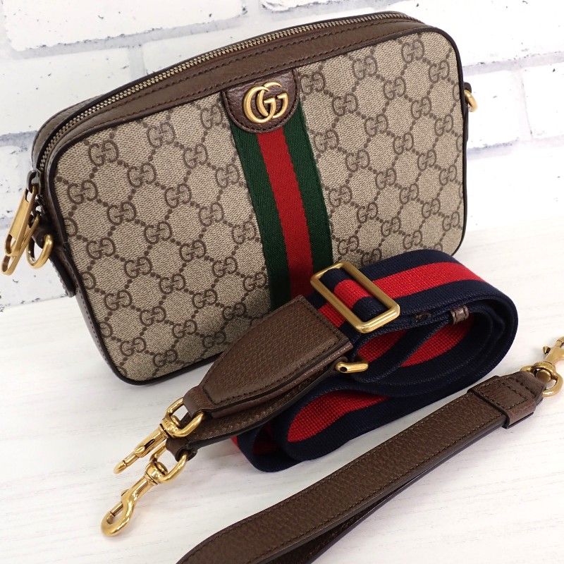 Gucci Double Ophidia Shoulder 2-Way Clutch GG Supreme Canvas Leather Brown