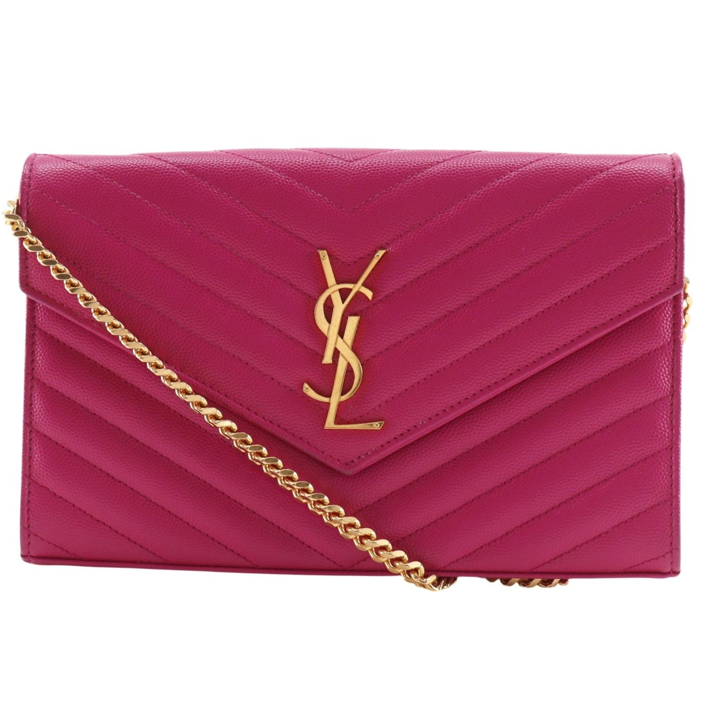 Saint Laurent Chain Shoulder Bag Quilted Leather Pink Wallet