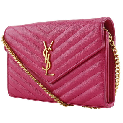 Saint Laurent Chain Shoulder Bag Quilted Leather Pink Wallet — view 2