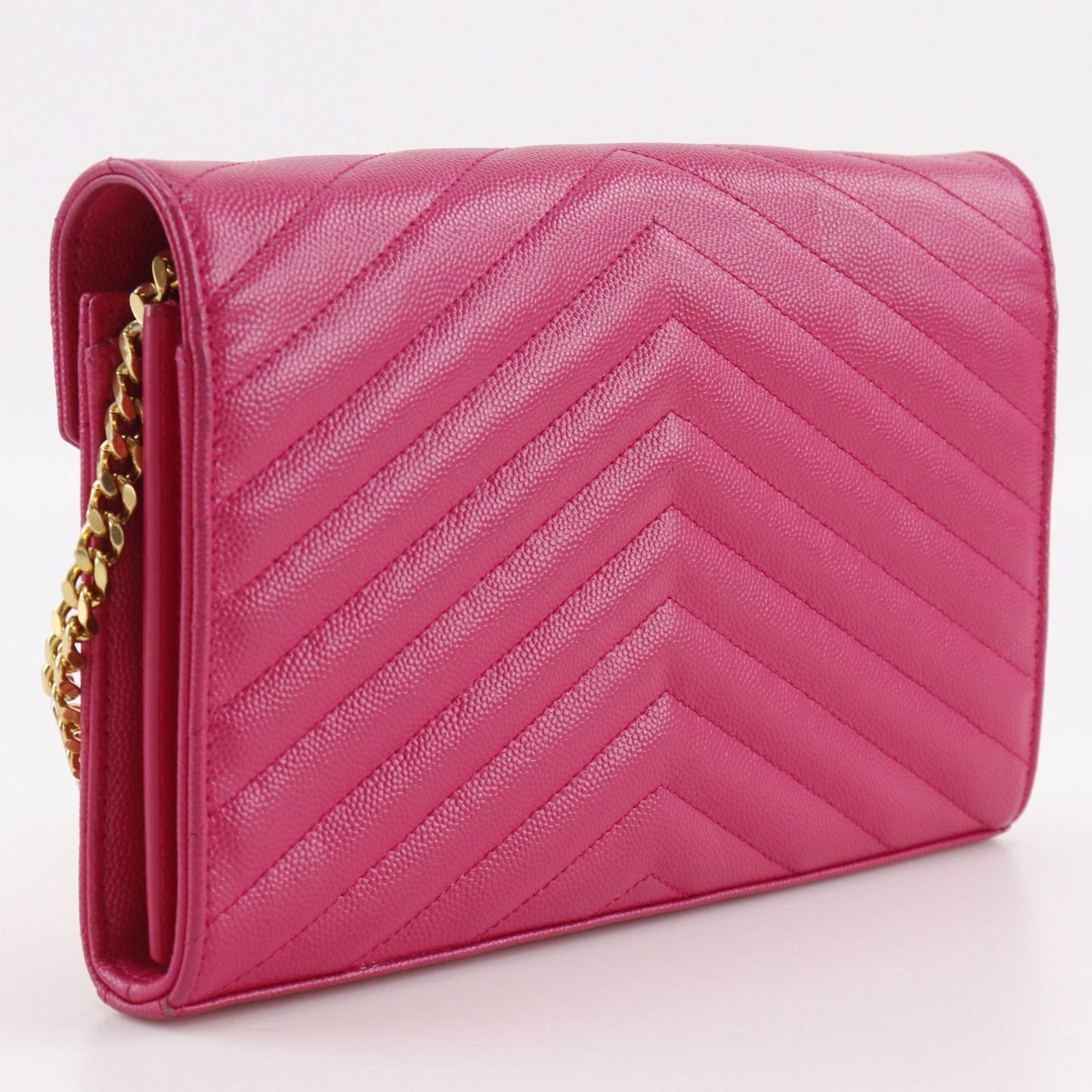 Saint Laurent Chain Shoulder Bag Quilted Leather Pink Wallet — view 3