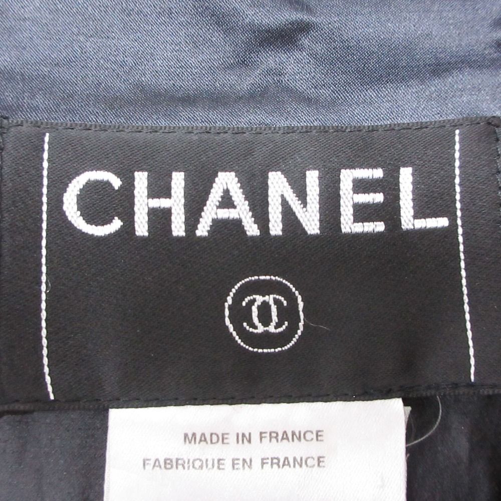 Chanel Trench Coat Vintage Silk Blend CC Logo Button Cotton Double Navy — view 8