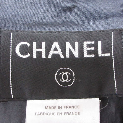 Chanel Trench Coat Vintage Silk Blend CC Logo Button Cotton Double Navy — view 8