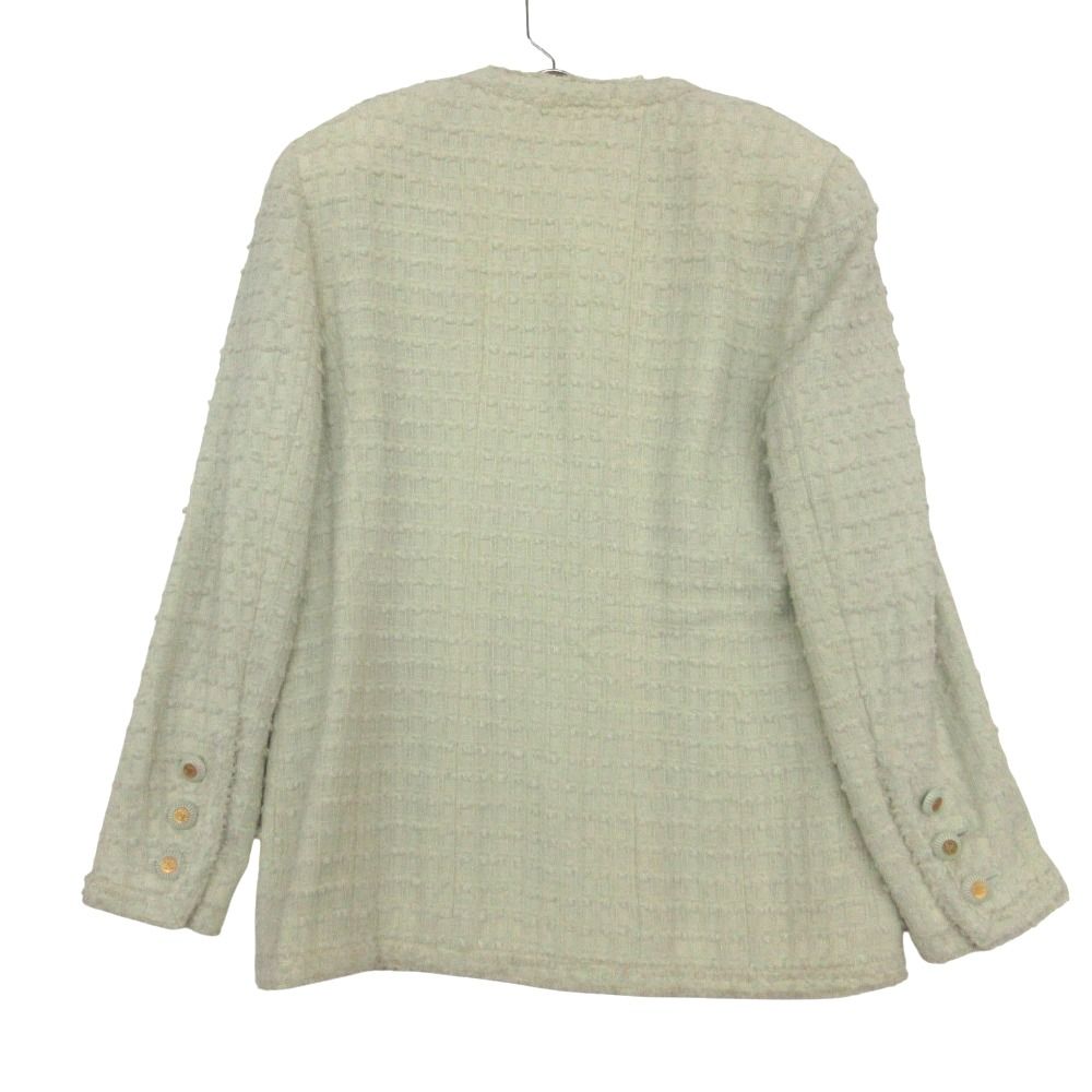 Chanel Set Vintage Tweed Suit with Ribbon CC Logo Button Jacket Skirt Green — view 3