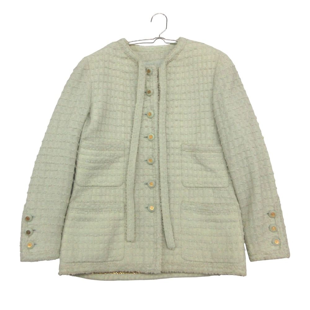Chanel Set Vintage Tweed Suit with Ribbon CC Logo Button Jacket Skirt Green — view 2