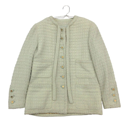 Chanel Set Vintage Tweed Suit with Ribbon CC Logo Button Jacket Skirt Green — view 2