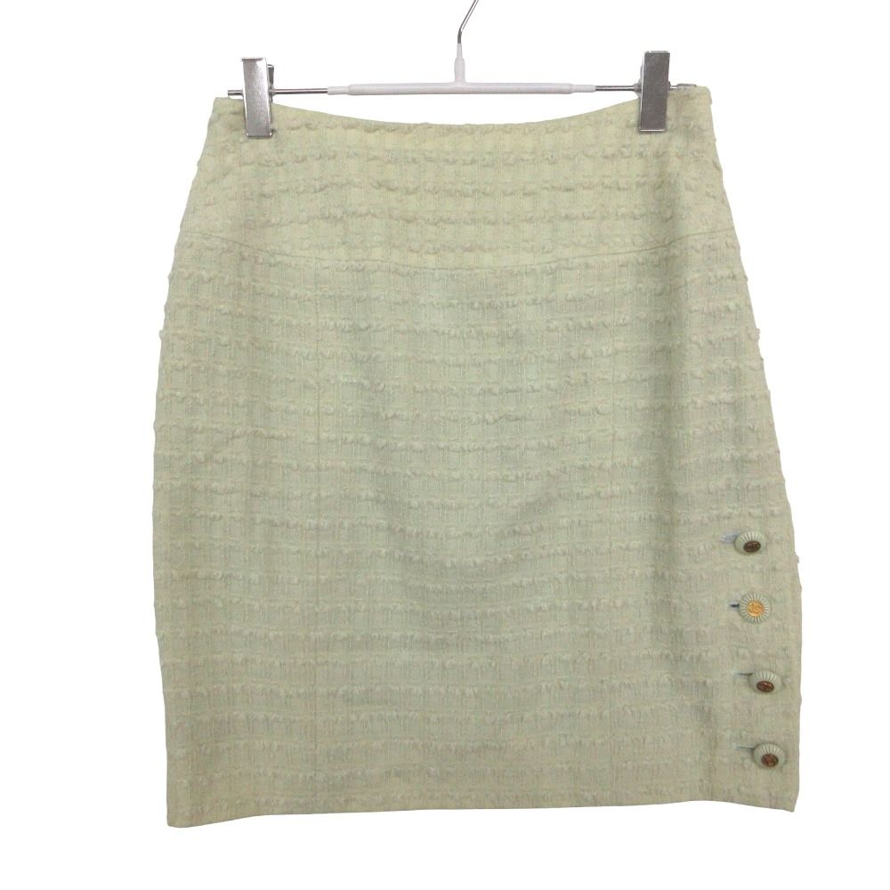 Chanel Set Vintage Tweed Suit with Ribbon CC Logo Button Jacket Skirt Green — view 4
