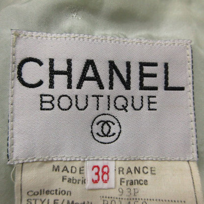 Chanel Set Vintage Tweed Suit with Ribbon CC Logo Button Jacket Skirt Green — view 7