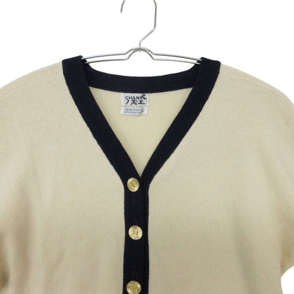 Chanel Cardigan 100% Pure Cashmere Bicolor Long Knit Neck Gold Button CC Logo — view 3