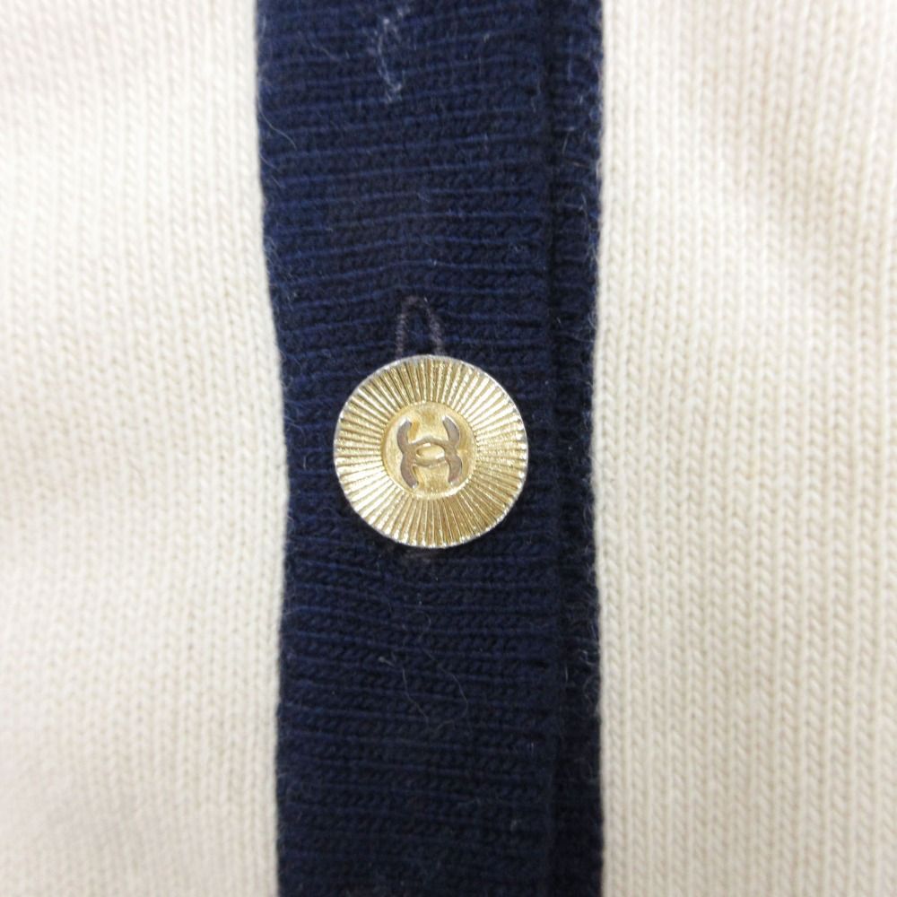 Chanel Cardigan 100% Pure Cashmere Bicolor Long Knit Neck Gold Button CC Logo — view 6