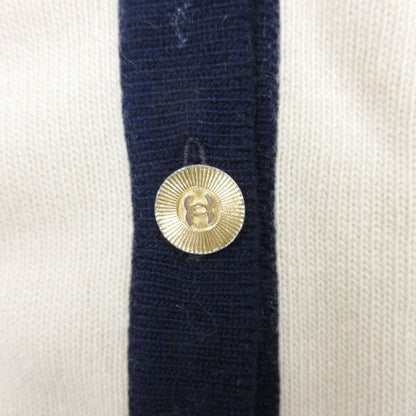 Chanel Cardigan 100% Pure Cashmere Bicolor Long Knit Neck Gold Button CC Logo — view 6