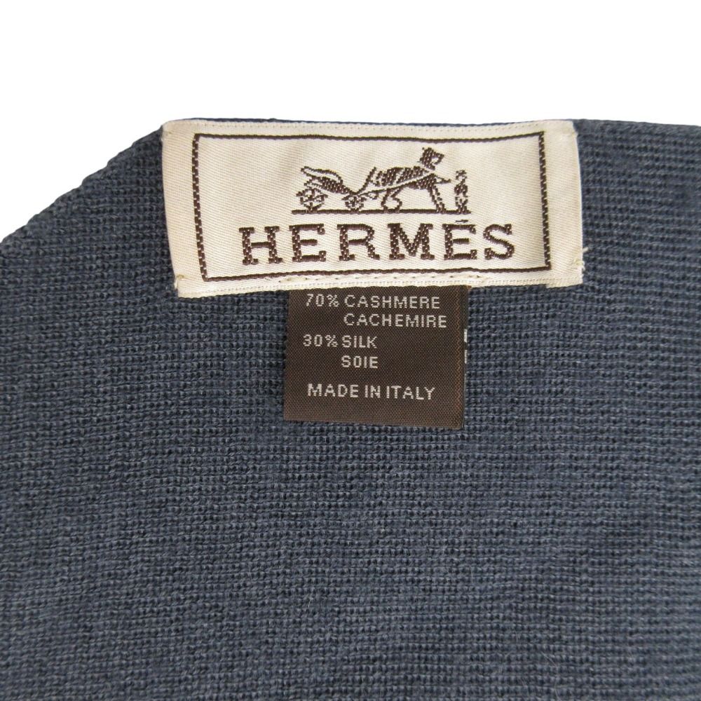 Hermes Shawl Cashmere Silk Scarf Logo Blue — view 5