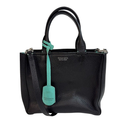 Tiffany & Co 2-Way Mini Tote Micro Leather Shoulder Bag Black