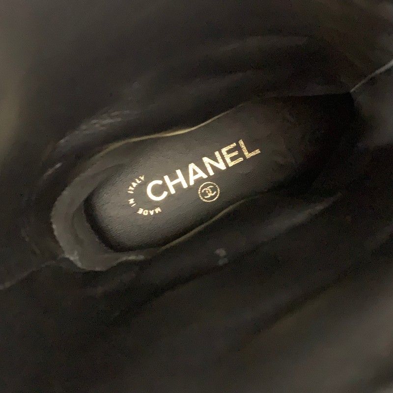 Chanel Boots Long Shoes Shearling Leather Black Beige CC Logo Processing Middle — view 7