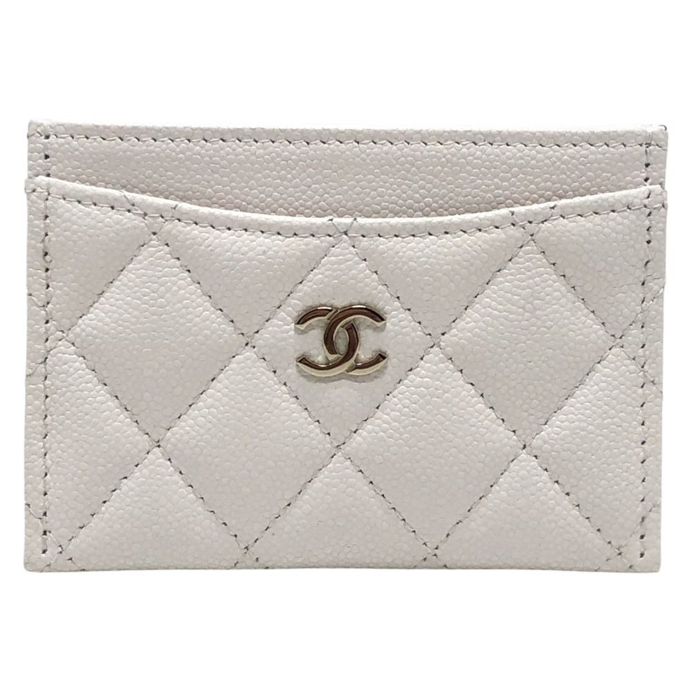 Chanel Card Case CC Logo Classic Caviar Leather White