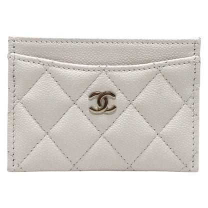 Chanel Card Case CC Logo Classic Caviar Leather White