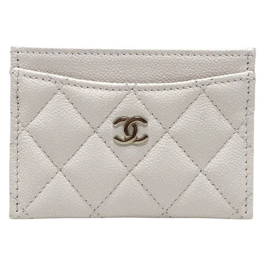 Chanel Card Case CC Logo Classic Caviar Leather White