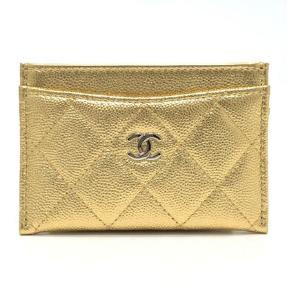Chanel Card Case CC Logo Classic Caviar Leather Gold