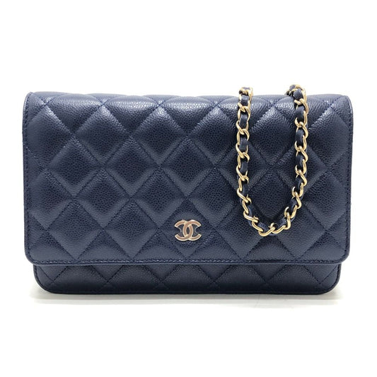 Chanel Shoulder Bag CC Logo Classic Caviar Leather Blue