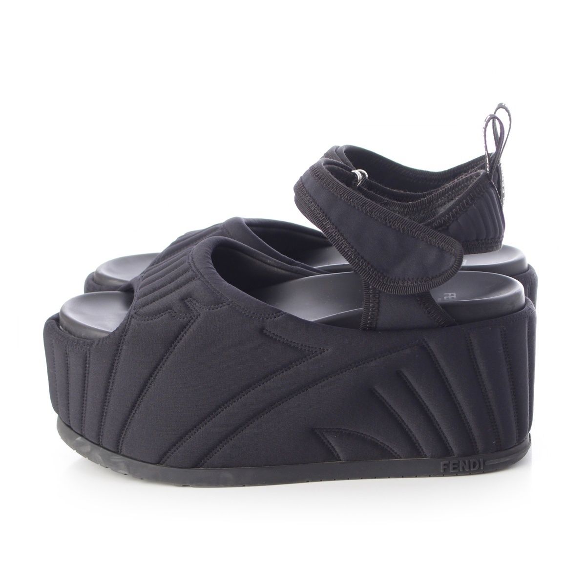 Fendi Fabric Logo Platform Sandals Black — view 3
