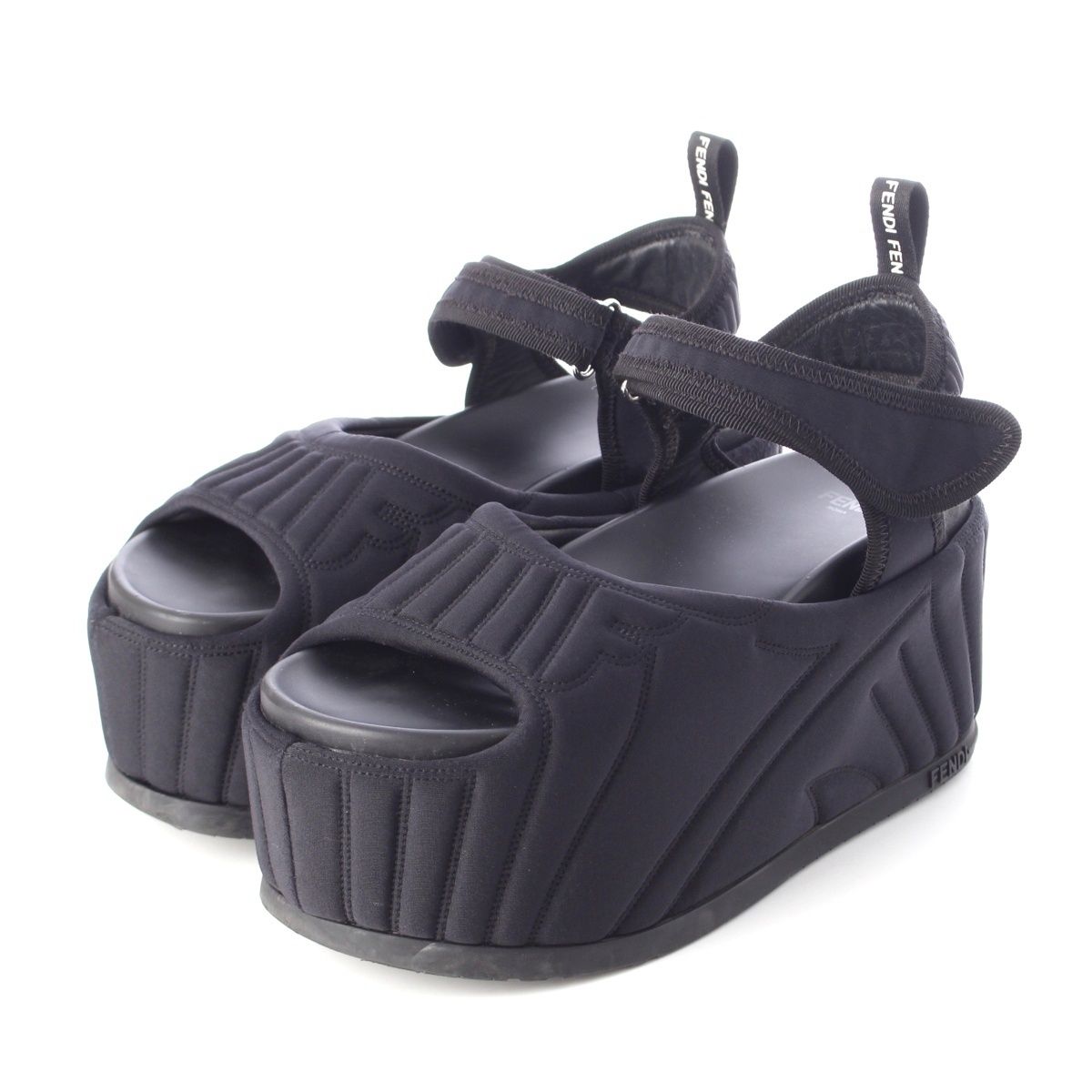 Fendi Fabric Logo Platform Sandals Black