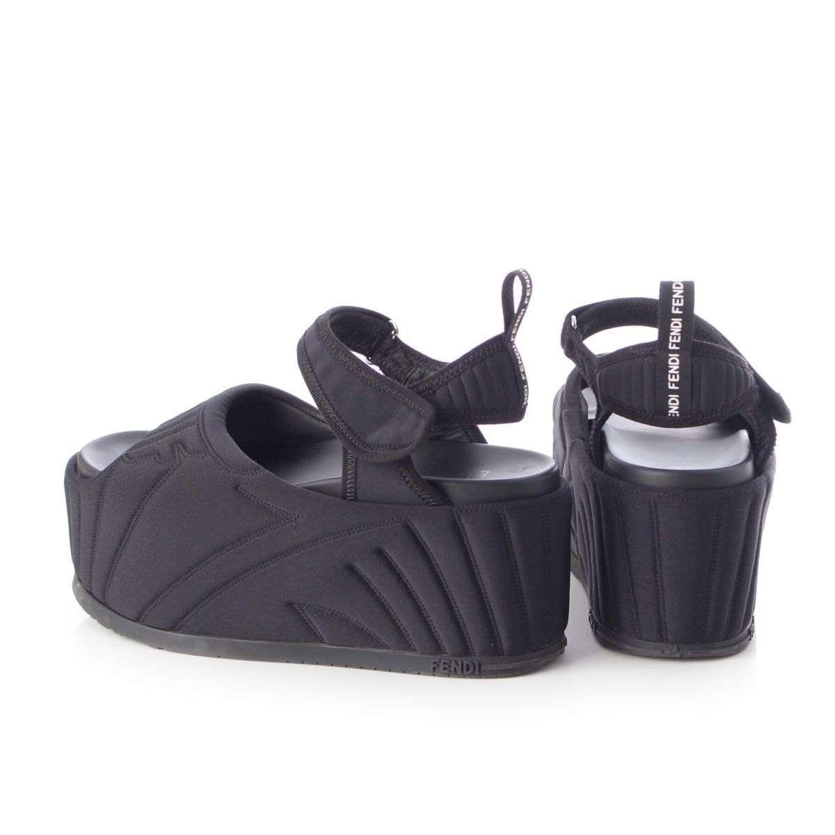 Fendi Fabric Logo Platform Sandals Black — view 4