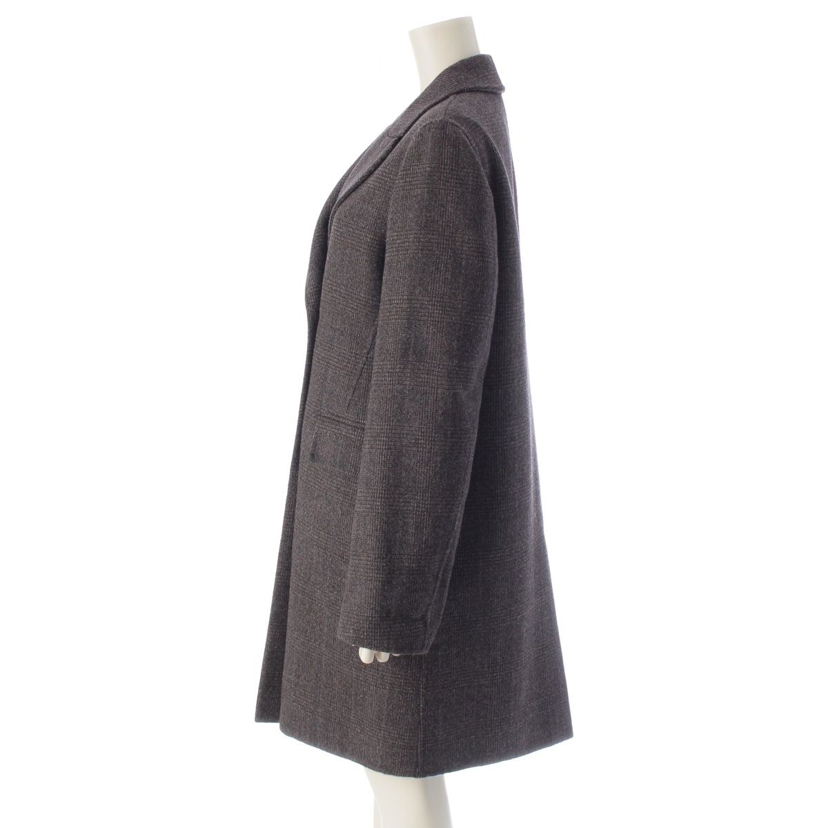 Loro Piana Cashmere Virgin Wool Cheviot Check Double Coat Greige 44 — view 3