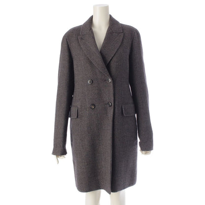 Loro Piana Cashmere Virgin Wool Cheviot Check Double Coat Greige 44