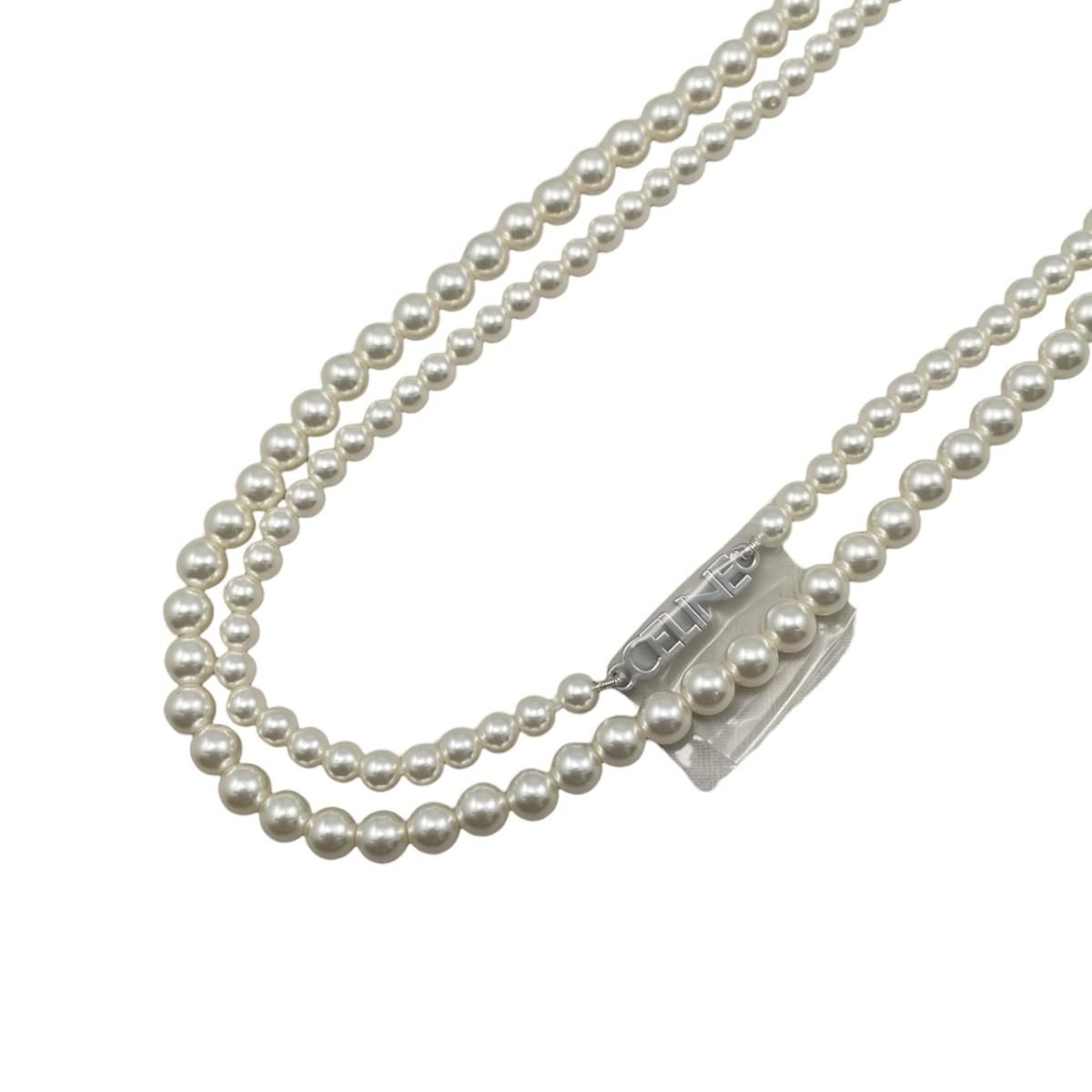 Celine Necklace Pearl Logo White Silver — view 2