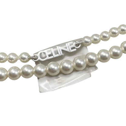 Celine Necklace Pearl Logo White Silver — view 4