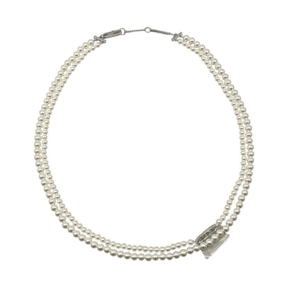 Celine Necklace Pearl Logo White Silver