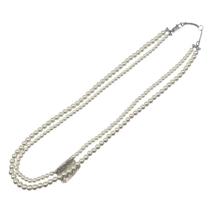 Celine Necklace Pearl Logo White Silver — view 6