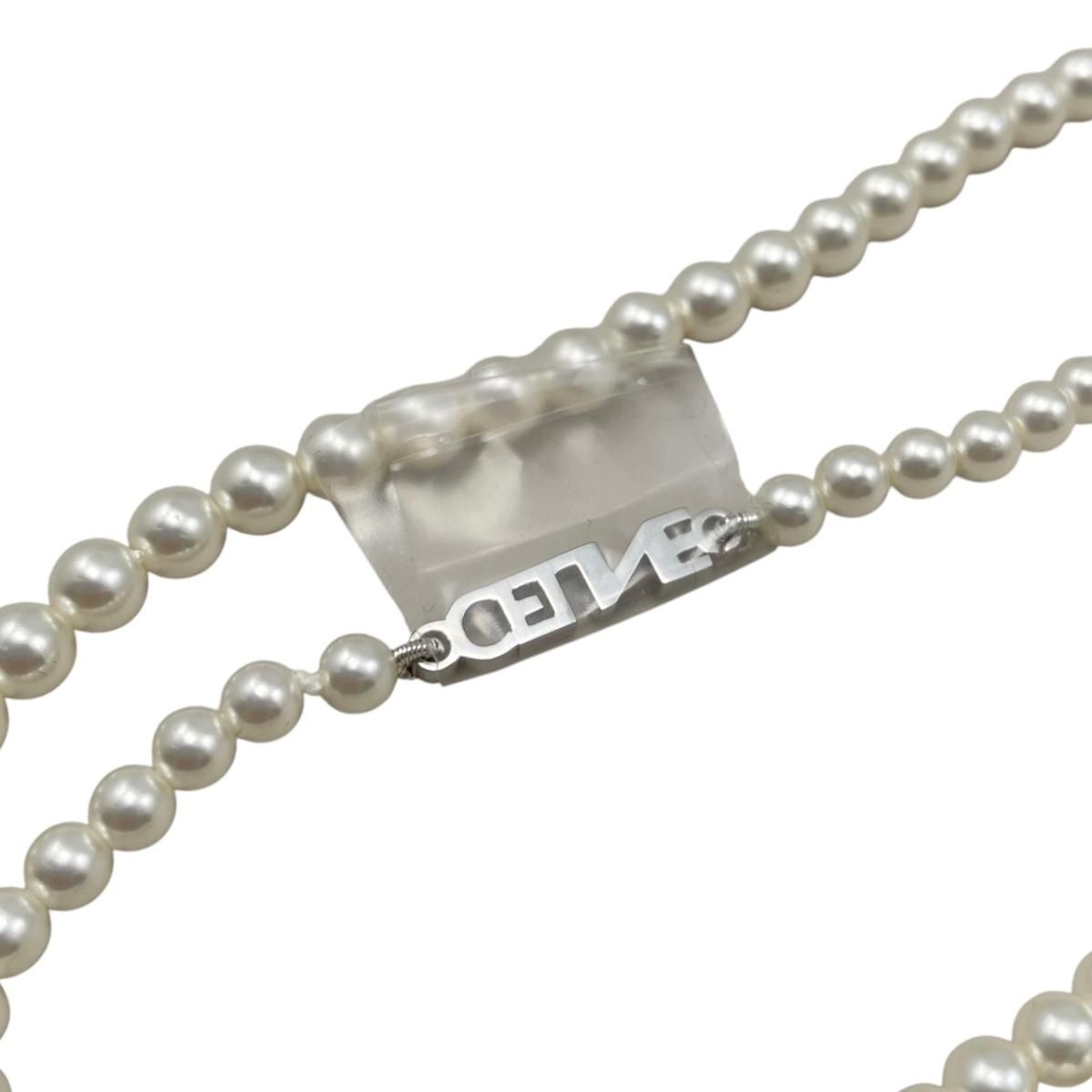 Celine Necklace Pearl Logo White Silver — view 5