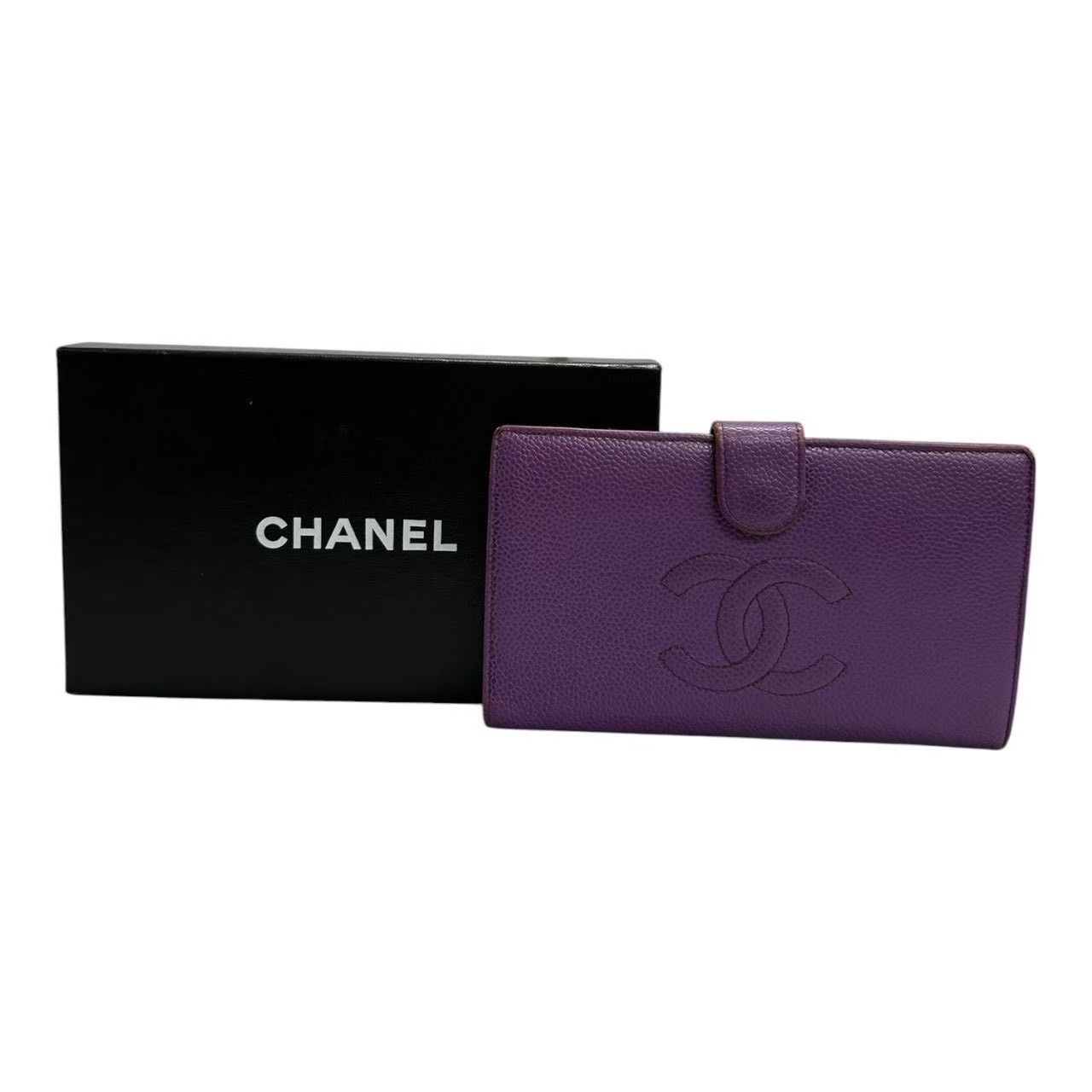 Chanel CC Logo Purple Gold Caviar Leather Wallet Kiss Lock