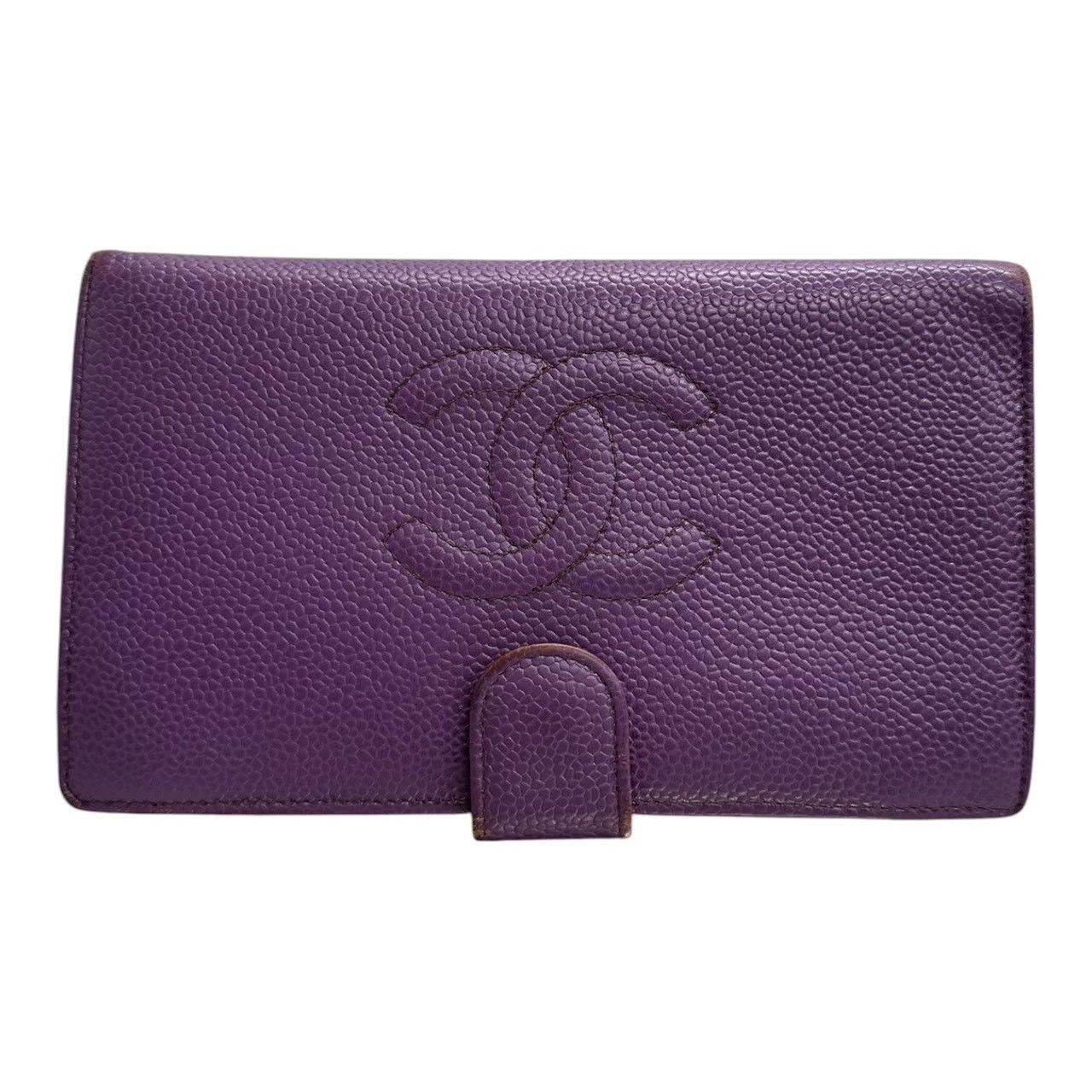 Chanel CC Logo Purple Gold Caviar Leather Wallet Kiss Lock — view 2