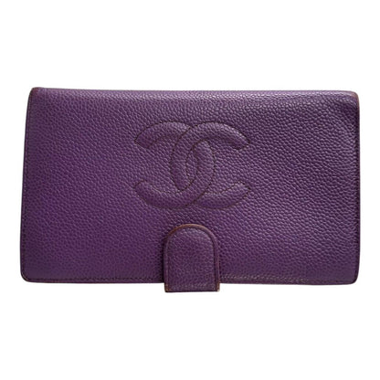 Chanel CC Logo Purple Gold Caviar Leather Wallet Kiss Lock — view 2