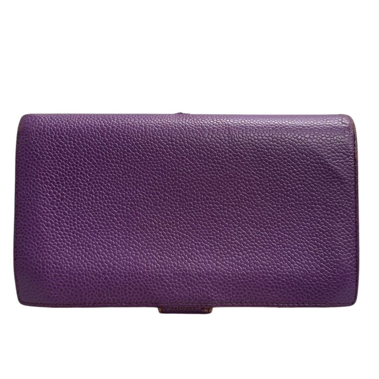 Chanel CC Logo Purple Gold Caviar Leather Wallet Kiss Lock — view 3