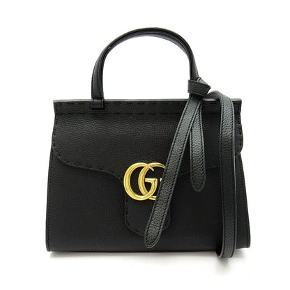 Gucci GG Marmont Top Handle Leather Shoulder Bag Black