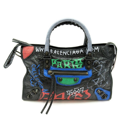Balenciaga Classic City Graffiti Leather Handbag Black