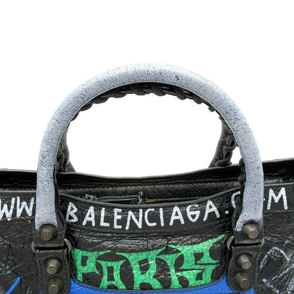 Balenciaga Classic City Graffiti Leather Handbag Black — view 2