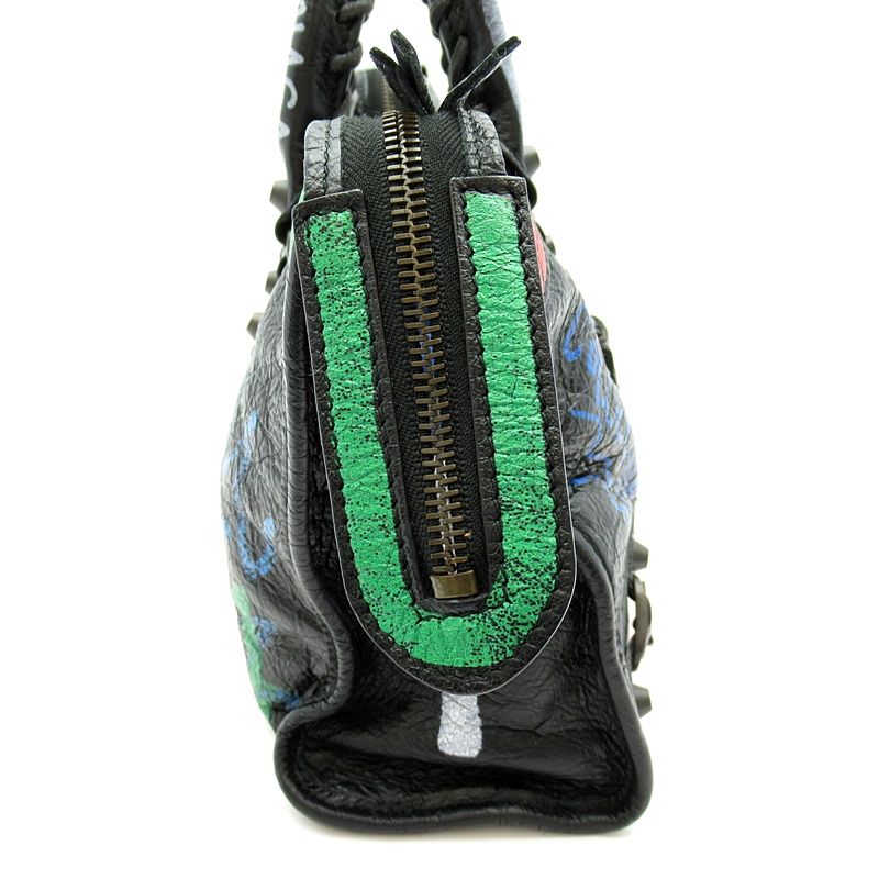 Balenciaga Classic City Graffiti Leather Handbag Black — view 5