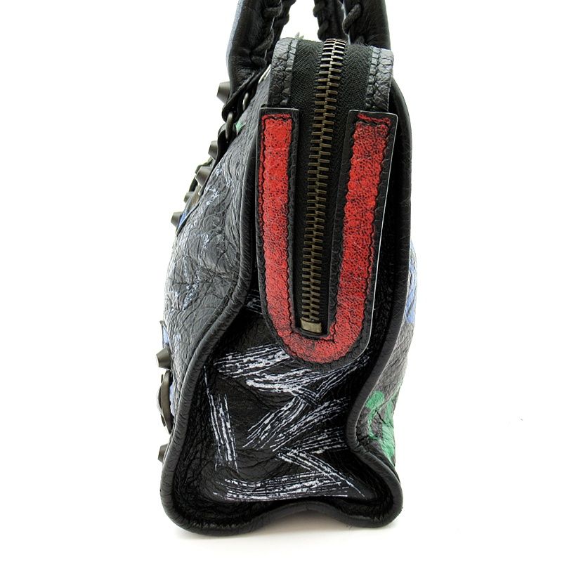 Balenciaga Classic City Graffiti Leather Handbag Black — view 3