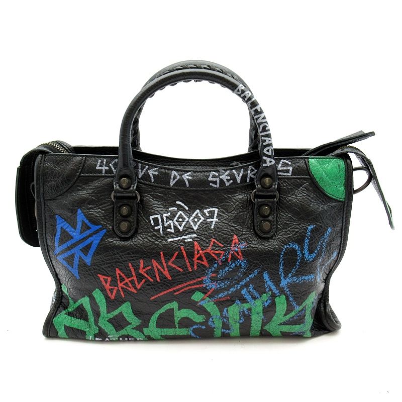 Balenciaga Classic City Graffiti Leather Handbag Black — view 4