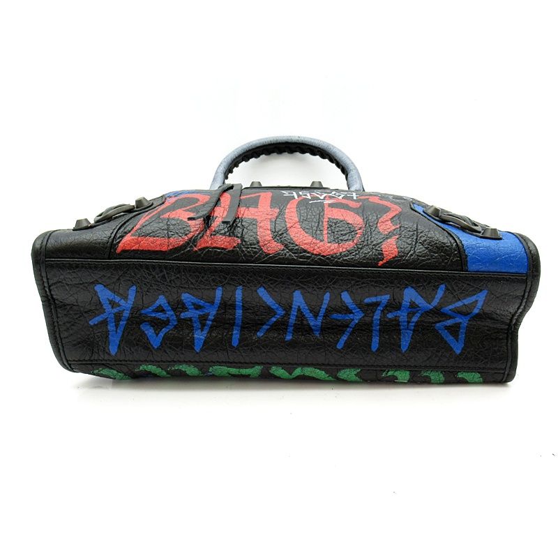 Balenciaga Classic City Graffiti Leather Handbag Black — view 6