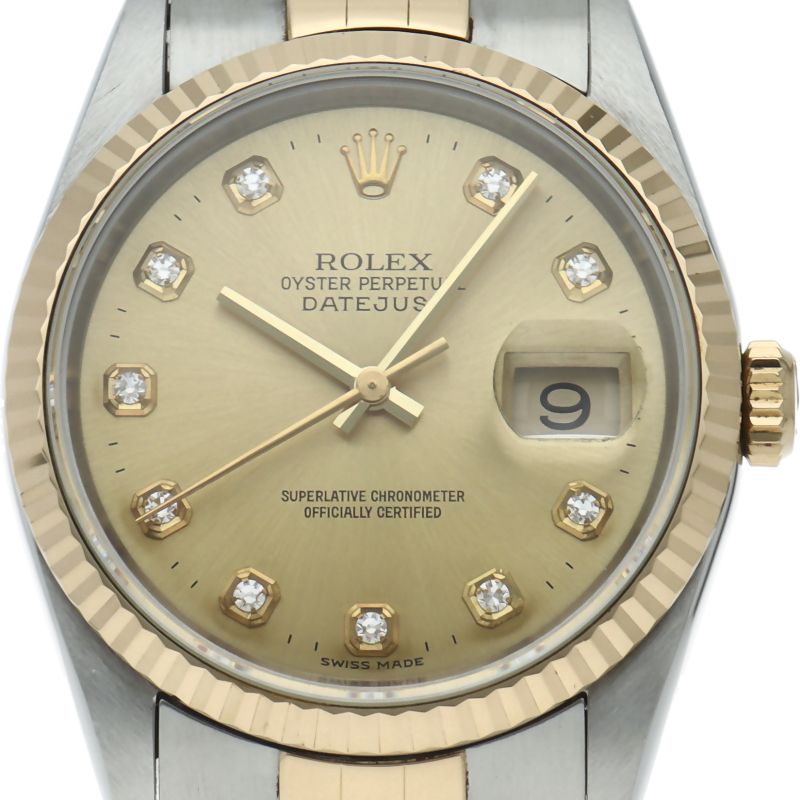 Rolex Datejust Watch Diamond 18K Yellow Gold SS Champagne Color